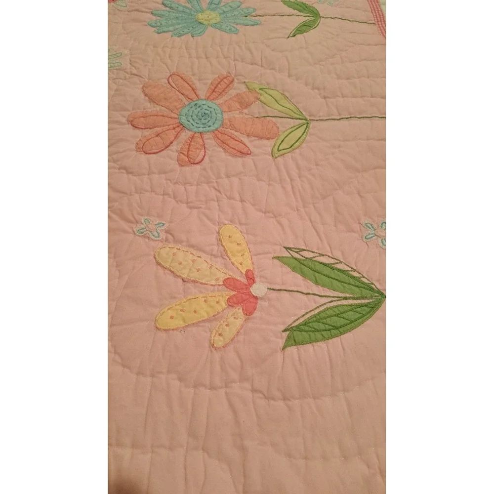 Pottery Barn Kids Cotton Daisy Garden Embroidered Appliqued Quilt Full/Queen